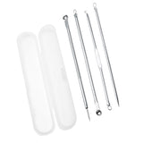 4Pcs Facial Pimple Acne Spot Pimple Remover Blackhead Whitehead Extractor Needles Tool Case Anti-Allergic Stainless Steel