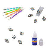 5pcs Dual-head Nail Art Dotting Painting Pen+10pcs Nail Art Decoration Charms Glitter Jewelry +1 Bottle Glue