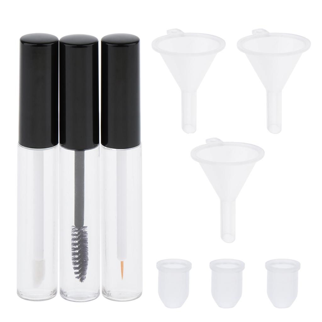 3 Pieces Eyelash Growth Mascara Tube Eyeliner Lip Gloss Vials Funnels 10ml