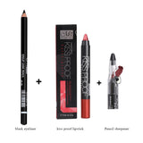 Max Long Lasting Waterproof Black Eyeliner Pencil+Lipstick Pen+Pencil Sharpener 04