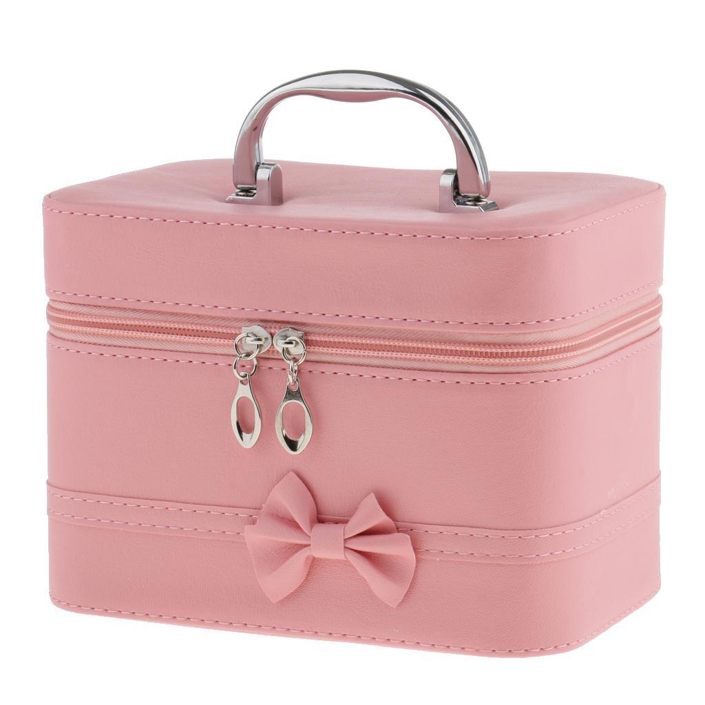 Portable Handbag Zipper Makeup Cosmetic Organizer Storage Case Box Pink