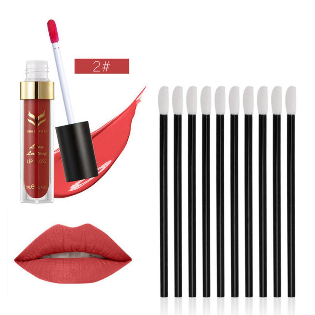 Maxbell Matte Lip Gloss Liquid Lipstick Long Lasting & 50 Disposable Brush Wands 2# - Aladdin Shoppers