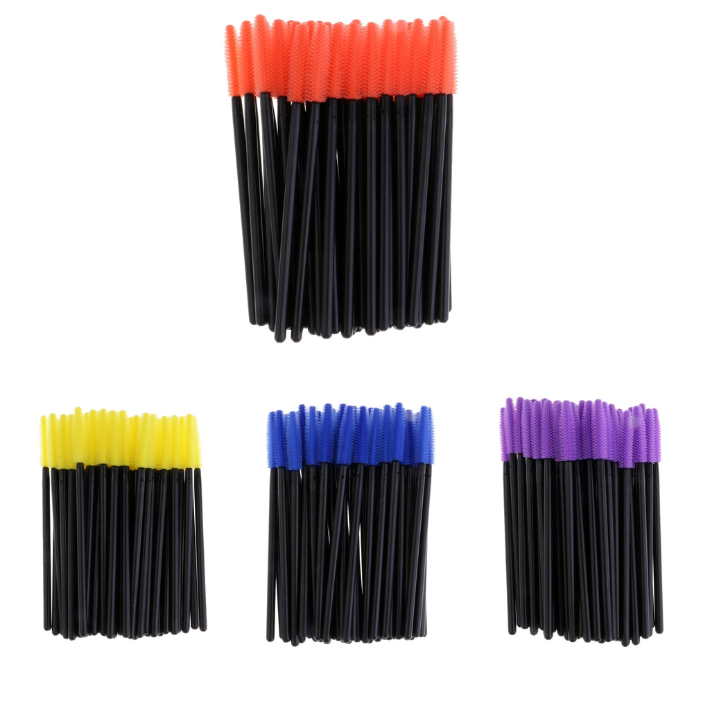 50PCS Silicone Extension Eyelash Brushes Mascara Wands Makeup Applicators Yellow