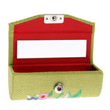 Max Makeup Lipstick Case Holder Lip Gloss Storage Mirror Embroidered Flax Green