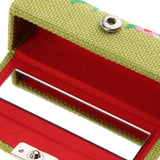 Max Makeup Lipstick Case Holder Lip Gloss Storage Mirror Embroidered Flax Green