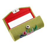 Max Makeup Lipstick Case Holder Lip Gloss Storage Mirror Embroidered Flax Green