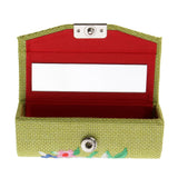 Max Makeup Lipstick Case Holder Lip Gloss Storage Mirror Embroidered Flax Green