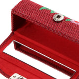 Max Makeup Lipstick Case Holder Lip Gloss Storage Mirror Embroidered Flax Wine Red