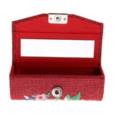 Max Makeup Lipstick Case Holder Lip Gloss Storage Mirror Embroidered Flax Wine Red