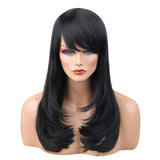 Maxbell Natural Silky Long Wavy Straight Wavy Human Hair Wig Black Wigs Side Bangs For Women,Fashion Style