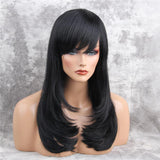 Maxbell Natural Silky Long Wavy Straight Wavy Human Hair Wig Black Wigs Side Bangs For Women,Fashion Style