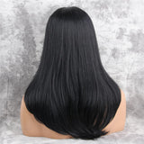 Maxbell Natural Silky Long Wavy Straight Wavy Human Hair Wig Black Wigs Side Bangs For Women,Fashion Style