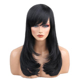 Maxbell Natural Silky Long Wavy Straight Wavy Human Hair Wig Black Wigs Side Bangs For Women,Fashion Style