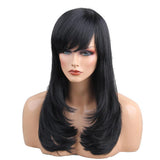 Maxbell Natural Silky Long Wavy Straight Wavy Human Hair Wig Black Wigs Side Bangs For Women,Fashion Style
