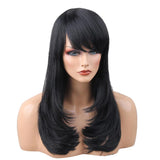 Maxbell Natural Silky Long Wavy Straight Wavy Human Hair Wig Black Wigs Side Bangs For Women,Fashion Style