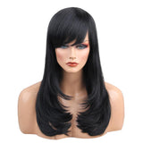 Maxbell Natural Silky Long Wavy Straight Wavy Human Hair Wig Black Wigs Side Bangs For Women,Fashion Style