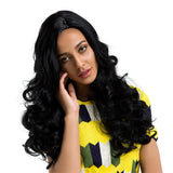 Maxbell Synthetic Loose Wave Body Wave Wig, Long Black Wig, Middle Part Wig Heat Resistant for Women - 62cm