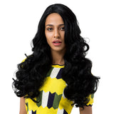 Maxbell Synthetic Loose Wave Body Wave Wig, Long Black Wig, Middle Part Wig Heat Resistant for Women - 62cm