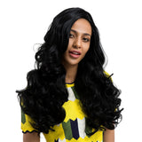 Maxbell Synthetic Loose Wave Body Wave Wig, Long Black Wig, Middle Part Wig Heat Resistant for Women - 62cm