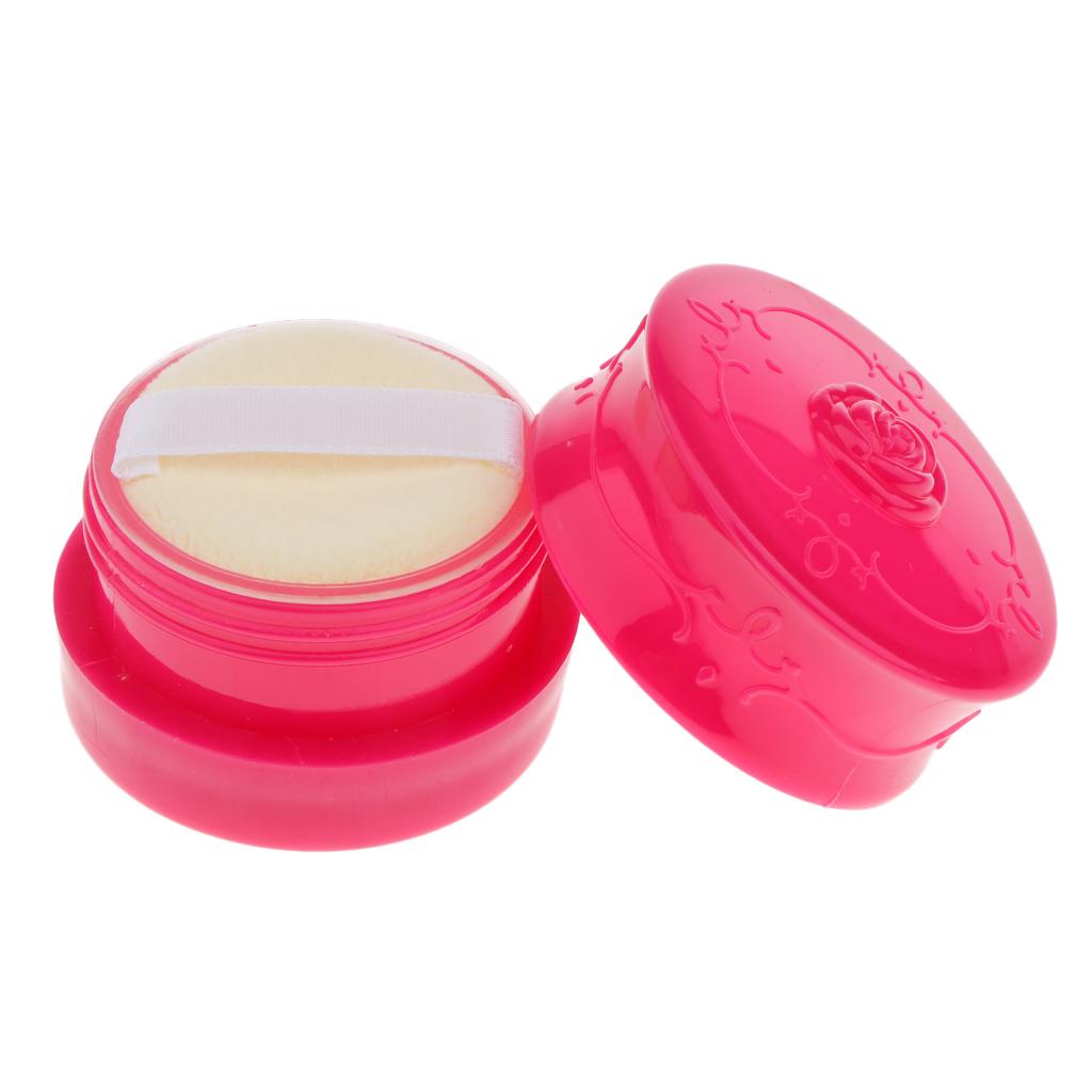Travel Empty Makeup Loose Powder Container Case with Puff Sifter Rose Red