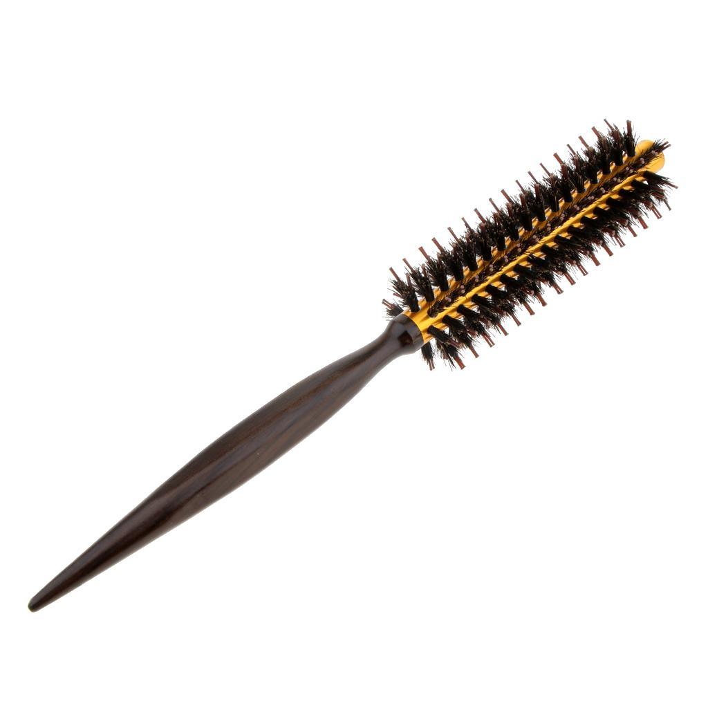 Wooden Handle Round Hairdressing Comb Curly Style Hairbrush With Bristle SS
