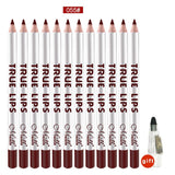 Max 12pcs Waterproof Matte Velvet Lip Liner Makeup Pencil Pen Lipliner Crayon 55#