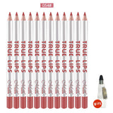 Max 12pcs Waterproof Matte Velvet Lip Liner Makeup Pencil Pen Lipliner Crayon 54#