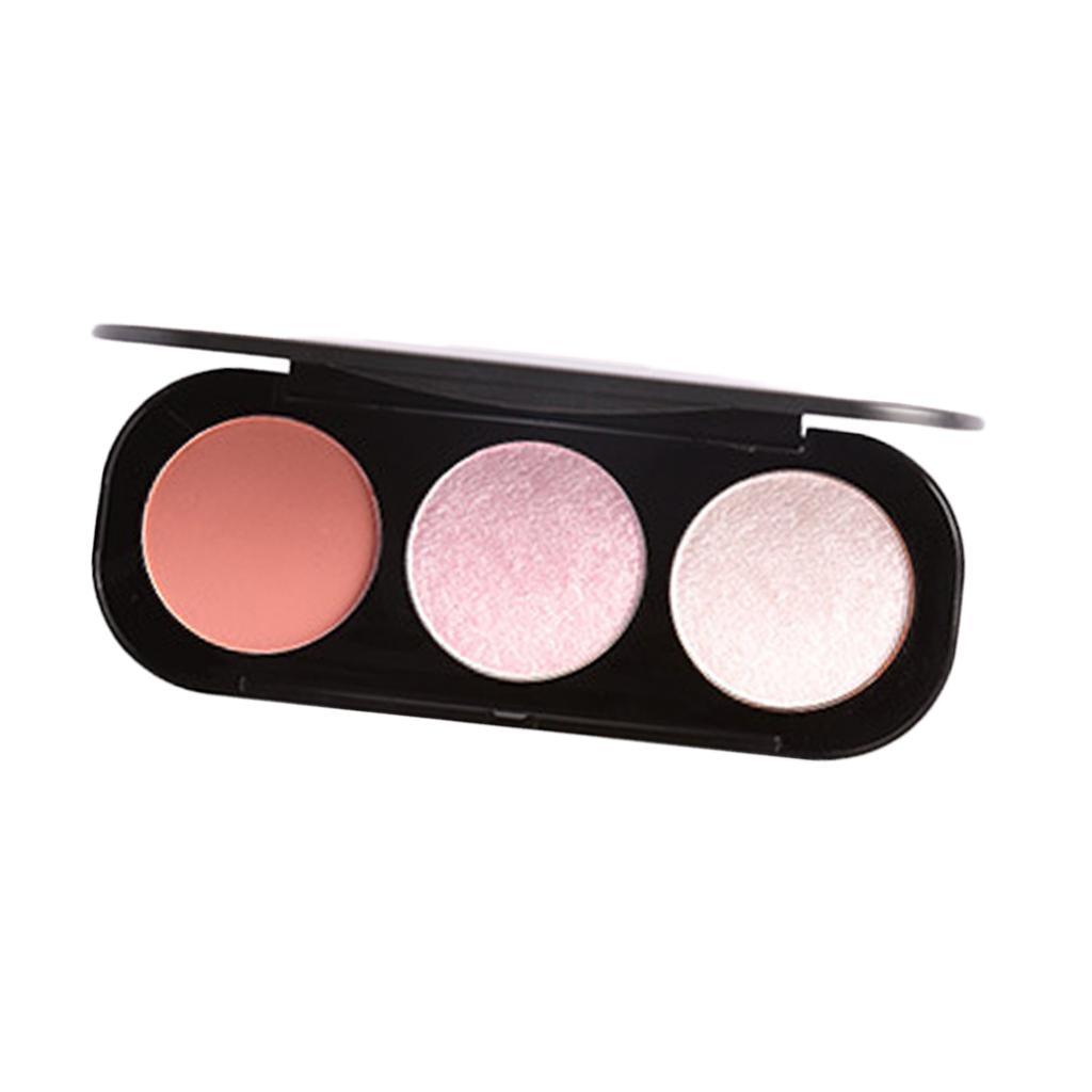 Maxbell 3 Colors Highlight Palette Blush Bright Contouring Bronze Cheeks Face Makeup 1# - Aladdin Shoppers