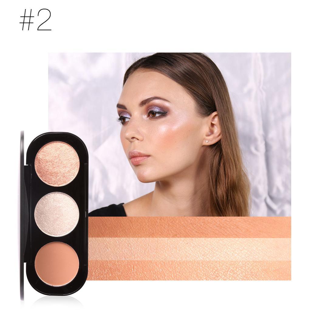 Maxbell 3 Colors Highlight Palette Blush Bright Contouring Bronze Cheeks Face Makeup 2# - Aladdin Shoppers