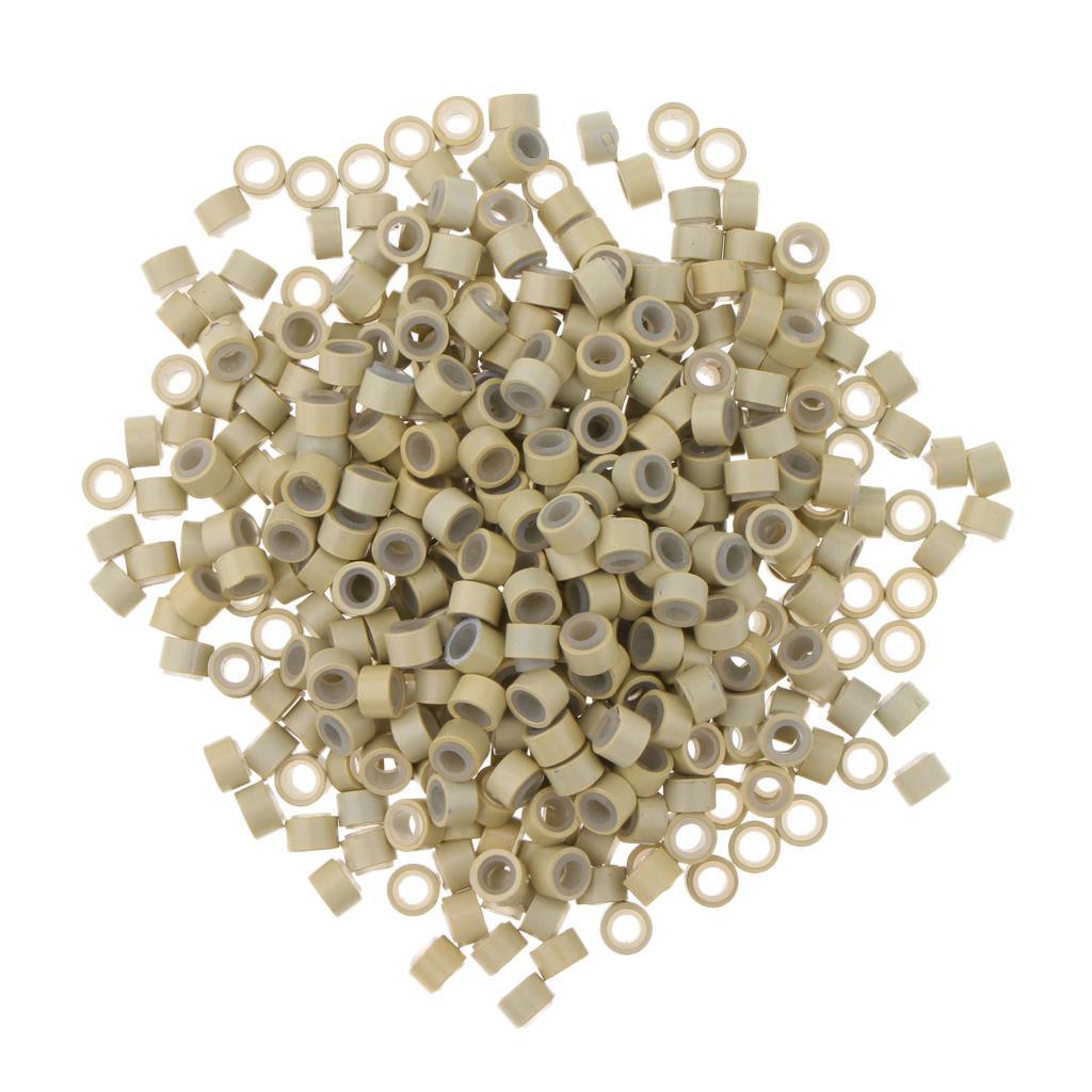 Silicone Micro Rings Links Crimp Beads FEATHER Hair Extensions Tools Beige