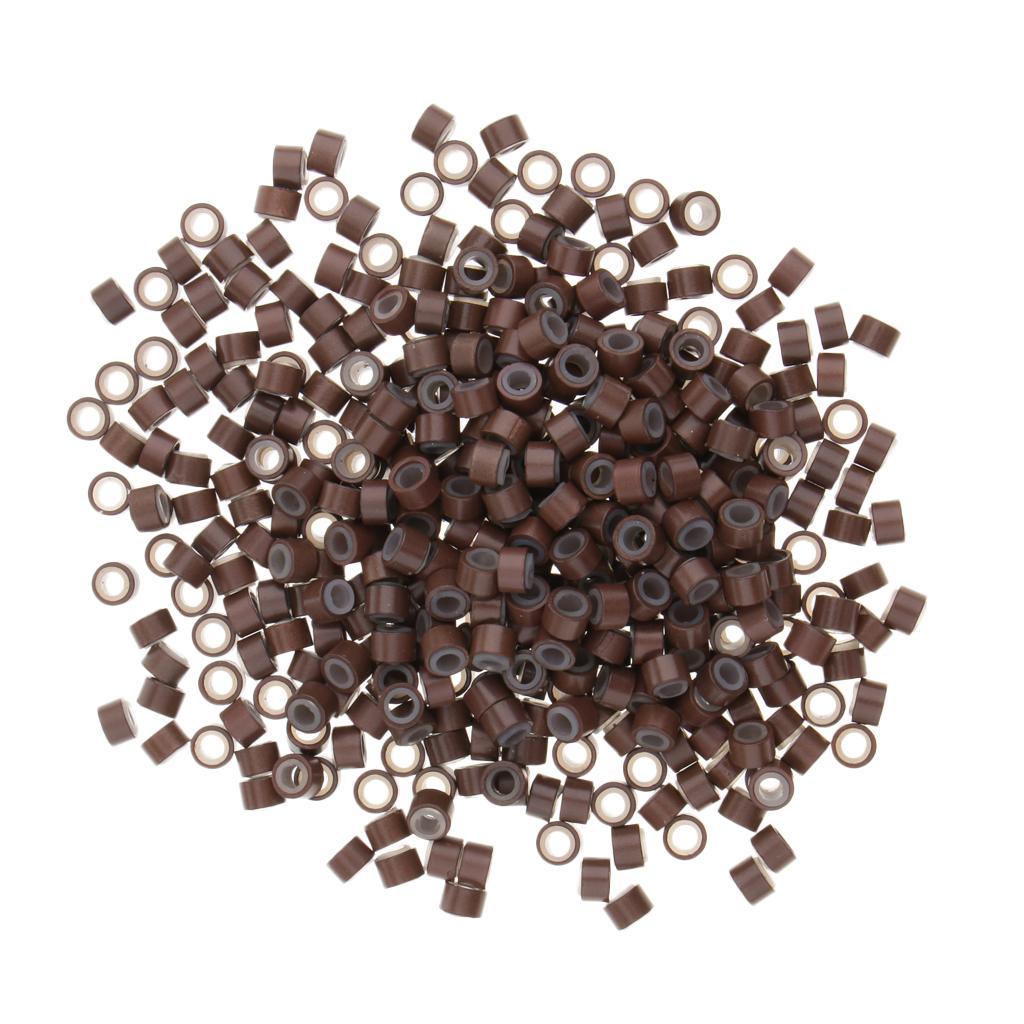 Silicone Micro Rings Links Crimp Beads FEATHER Hair Extensions Tools Brown