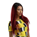Max Natural Synthetic Long Thick Straight Lace Front Wigs Hairpieces Wine Red