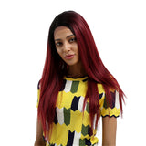 Max Natural Synthetic Long Thick Straight Lace Front Wigs Hairpieces Wine Red