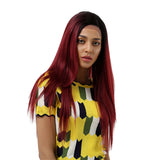 Max Natural Synthetic Long Thick Straight Lace Front Wigs Hairpieces Wine Red