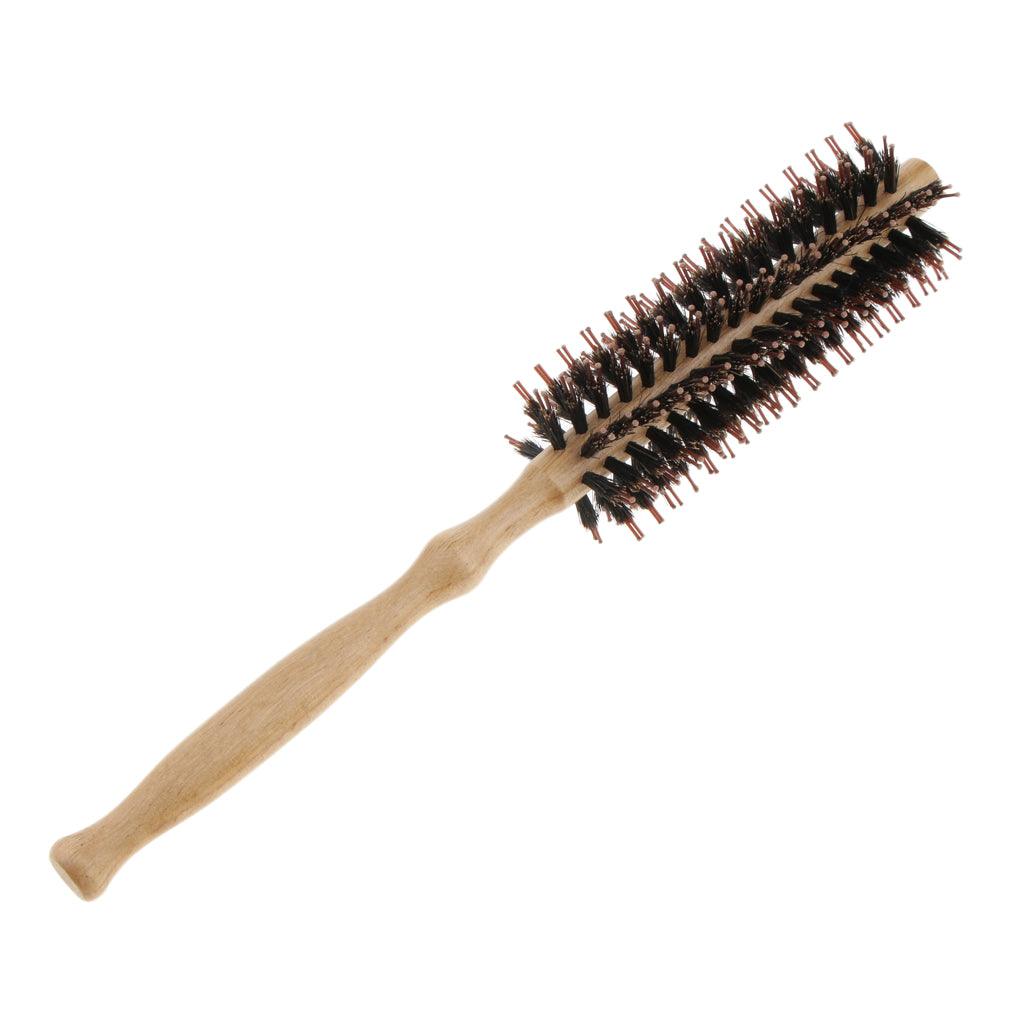 Maxbell Wood Handle Round Hair Brush Hairdressing Schima Superba Bristle Comb Hairbrush Brown - Aladdin Shoppers