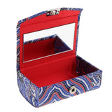 Max Embroidery Jewelry Makeup Lipstick Holder Case with Mirror Blue