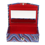 Max Embroidery Jewelry Makeup Lipstick Holder Case with Mirror Blue