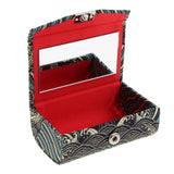 Max Embroidery Jewelry Makeup Lipstick Holder Case with Mirror Black