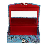 Max Embroidery Jewelry Makeup Lipstick Holder Case with Mirror Sky Blue