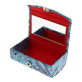 Max Embroidery Jewelry Makeup Lipstick Holder Case with Mirror Sky Blue