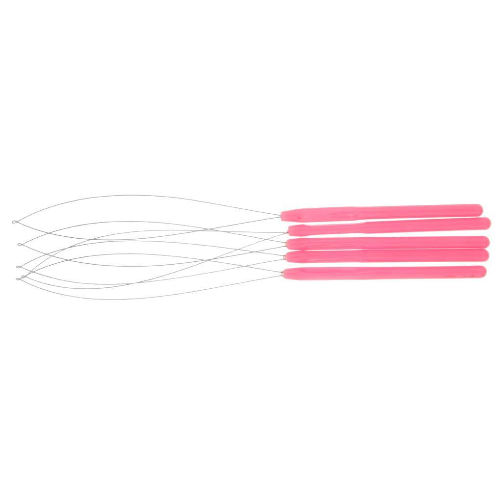 Hair Extension Loop Needle Threader Wire Pulling Hook Tool Micro Rings Beads Pink