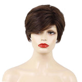 Max Short Fluffy Women Human Hair Synthetic Full Hair Wigs With Bang Dark Brown