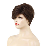 Max Short Fluffy Women Human Hair Synthetic Full Hair Wigs With Bang Dark Brown