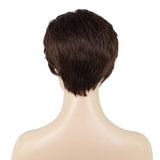 Max Short Fluffy Women Human Hair Synthetic Full Hair Wigs With Bang Dark Brown