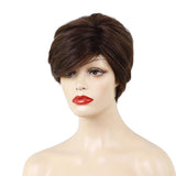 Max Short Fluffy Women Human Hair Synthetic Full Hair Wigs With Bang Dark Brown