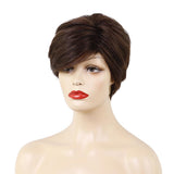 Max Short Fluffy Women Human Hair Synthetic Full Hair Wigs With Bang Dark Brown