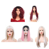 Max Natural Lace Front Wigs for Black Women Synthetic Middle Part Wig Wine Red Straight