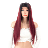 Max Natural Lace Front Wigs for Black Women Synthetic Middle Part Wig Wine Red Straight