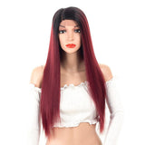 Max Natural Lace Front Wigs for Black Women Synthetic Middle Part Wig Wine Red Straight