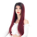 Max Natural Lace Front Wigs for Black Women Synthetic Middle Part Wig Wine Red Straight